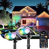 Linkind Smart RGB Solarleuchten – App Steuerung & Musik Sync, 16 Mio. Farben, MPPT Tech, IP67 Wasserdicht, Bunt Gartenstrahler für Garten, Patio, Party, 2 Stück