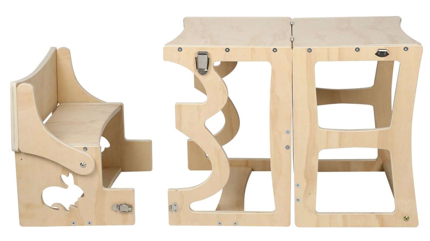Tour d Observation Enfant,Tour d’Observation Montessori 3 en 1 avec Tableau,Meuble Évolutif Sécurisé,Bois Écologique,Design Robuste pour l’Autonomie et l’Éveil à la Maison