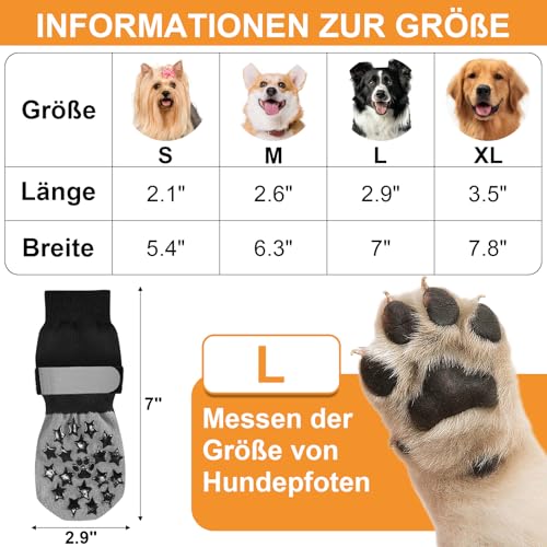 SupRovare 4 Stück Hundesocken Anti Rutsch,Doppelseitig Hundesocke mit Klettverschluss Riemen Leuchtband,Hunde Schuhe Outdoor,Sternenmuster Hundesocken Leckschutz,Hundeschuhe Winter,Hunde Hausschuhe(L)