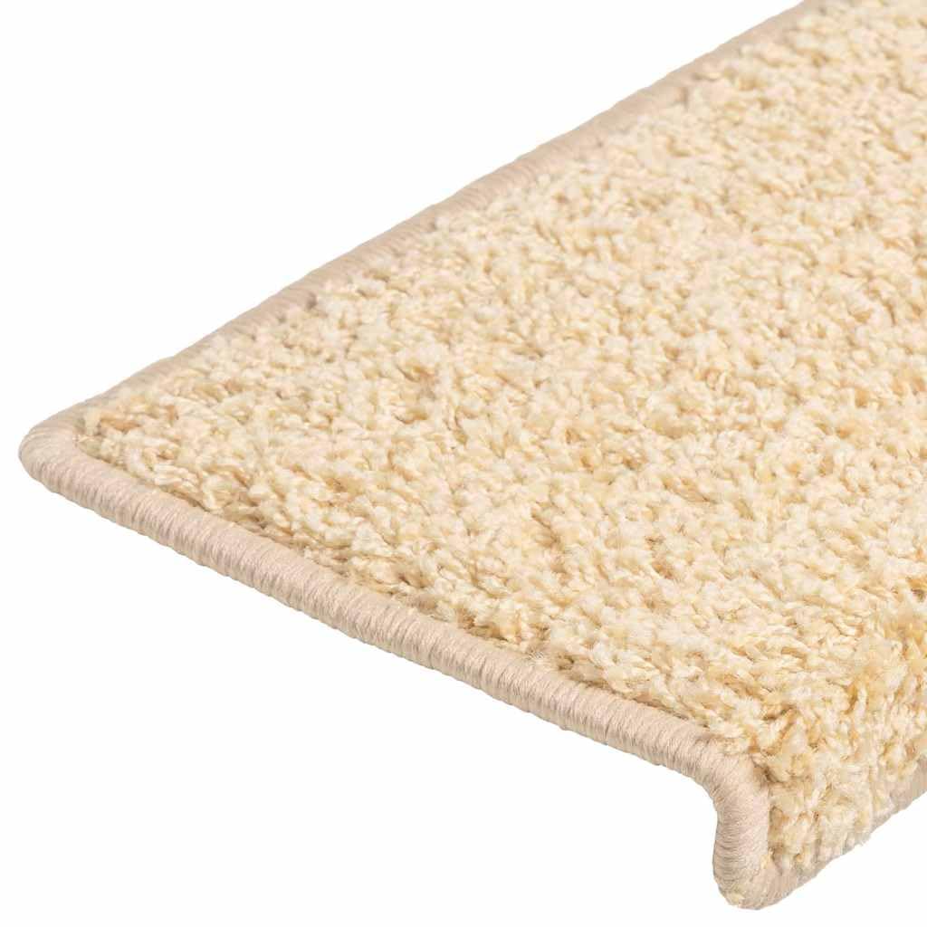 Alfombrillas para escalones, 10 unidades, 65 x 21 x 4 cm, color crema, borde rectangular, fieltro con aguja, antideslizantes, con cinta adhesiva de doble cara para escaleras de madera