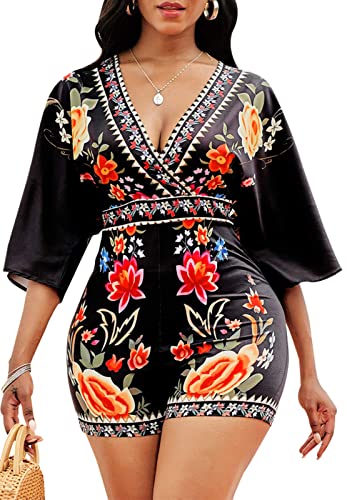 Women's Sexy Jumpsuit Rompers Floral Print Casual Short Pants Loose Beach Outfit Sets #TOP24
