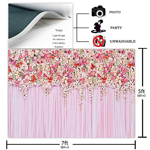 Comophoto 7X5Ft Pink Flower Printed Photography Backdrop Wedding Party Tea Parties Floral Decoration Birthday Baby Shower Background For Photo Booth Shoot Props #TOP2