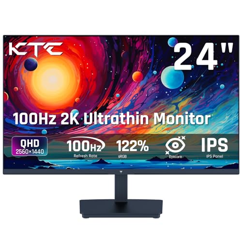 KTC 24 Inch QHD 100Hz Computer Monitor IPS 2K, 1300:1 Contrast, Anti-Blue Light Screen, 122% sRGB,...