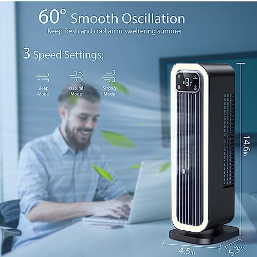 Bladeless Tower Fan For Bedroom, 15'' Cordless Small Desk Fan Type-C 12000Mah Battery Operated Oscillating Quiet Usb Fans With Dimmable Night Lights, Portable Table Office Fan For Living Room Outdoor #TOP5