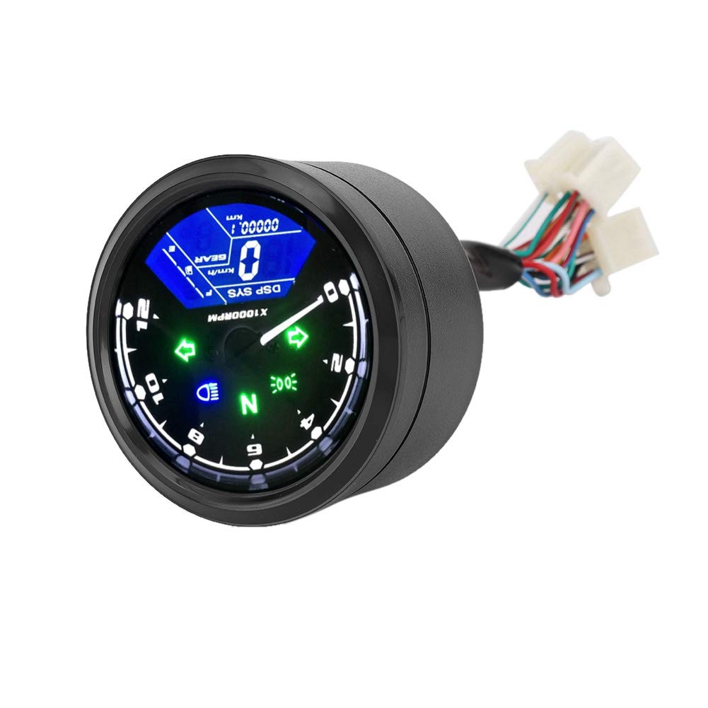Misuratore Digitale Tachimetro Moto/Contagiri/Contachilometri Universale con Indicatore Luminoso Multifunzione Display Nero LCD Digitale Impermeabile Antivibrazione