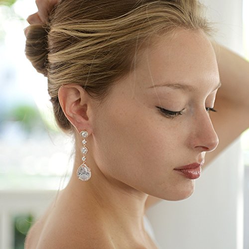 Mariell Pierced or Clip-On Silver, Gold or Rose Gold CZ Dangle Drop Earrings for Women, Brides, Wedding4