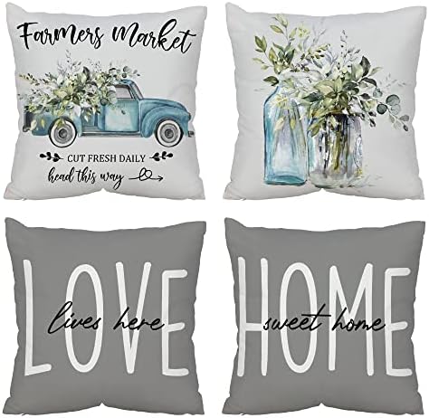 vineland Home Sweet Home Love Sign Throw Pillow Covers Set of 4 Decorative Pillow Cases for Farmhouse Sofa Couch Bed Decoration, Double-Sided Printing, 18x18 Inches