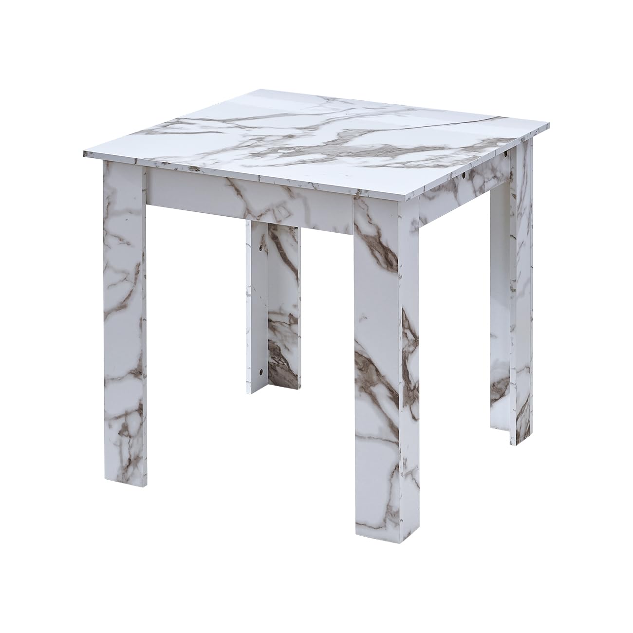 NICEME 75x75 cm Small Dining Table Space Saving Kitchen Table for Small Spaces, High Glossing Tabletop (Marble White)