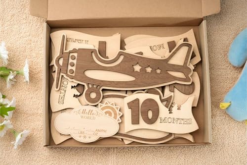 Image of American Elm Baby Monthly Milestone Airplane Set Growth Chart | Baby Milestone Props for Photoshoot