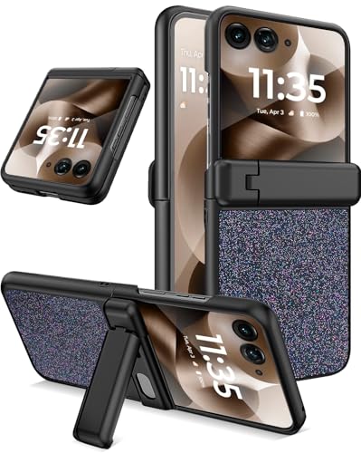 Coque Motorola Razr 2025 NINKI en cuir noir avec béquille intégrée