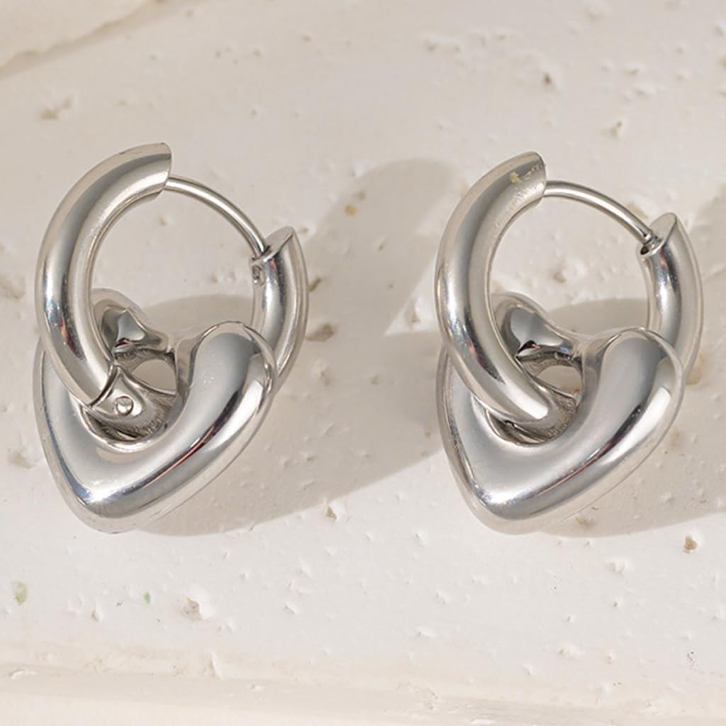 Stainless Steel Heart Shaped Dangle Drop Wedding Party Holiday Dangle Drop Earrings - Image 2