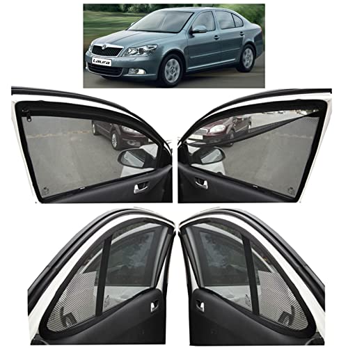 Image of Autofact Magnetic Car Sunshades Compatible with Skoda Laura (Set of 4) - Easy Installation, UV Protection, Keeps Car Cool (Front 2 with Zippers for Easy Access, Rear 2 Without Zippers)