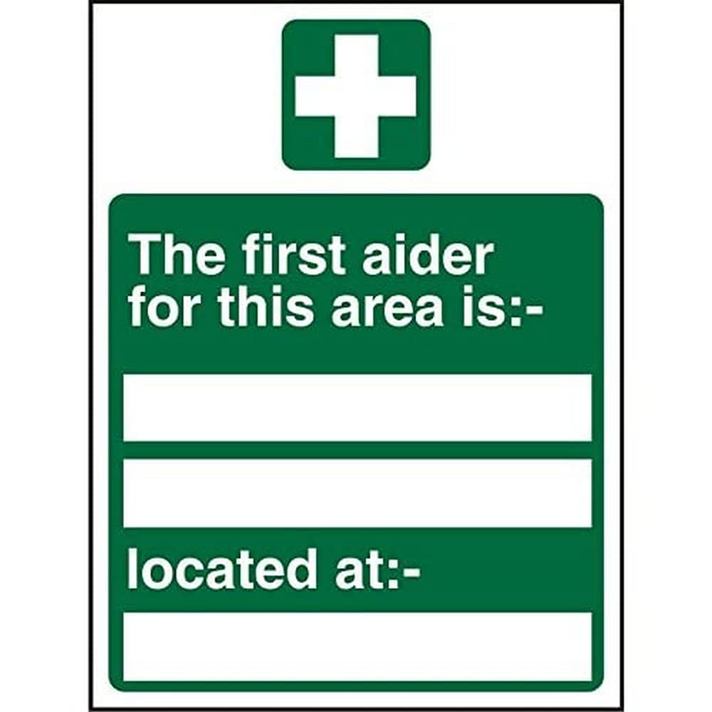 First Aid Sign First Aider Adhesive Plastic 30 x 20 cm