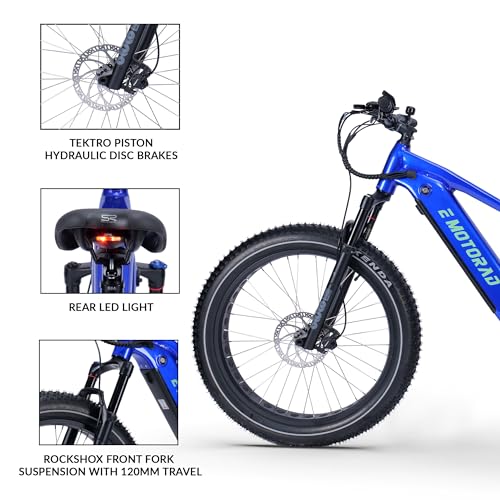 Image of EMotorad Nighthawk Mountain Electric Cycle (17.5Ah Li-Ion Removable Battery, Rockshox Dual Suspension, Kenda Juggernaut Fat Tyres) (Berry Blue)