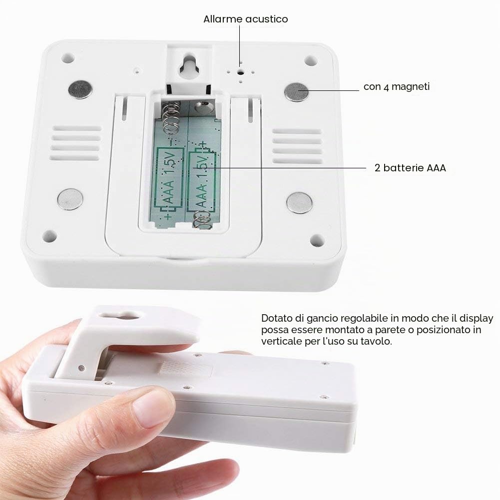 Termometro per Frigorifero Digitale, Termometro Senza Fili Interno/Esterno del Congelatore con 2 Sensori Wireless e Allarme Audio, Termometri da Frigo Registrare Min/Max, per Casa, Ristoranti