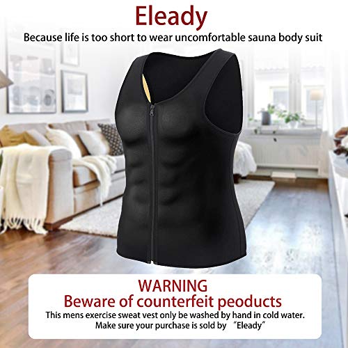 Eleady Men's Sauna Sweat Vest Weight Loss Waist Trainer (Black Sauna Tank Top Men, L)