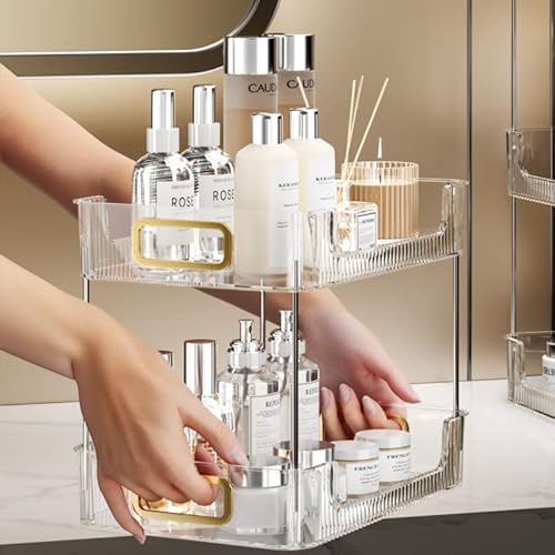 Bathroom Organizer Countertop, 2 Tier Vanity Tray, Skincare Makeup Organizer Shelf, Vanity Organizer, Bathroom Counter Shelf For Cosmetics, Toiletries, Lotions, Perfumes, Clear #TOP6