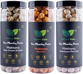 Makhana + Makhana Peri Peri + Makhana Sour Cream & Onion, Tasty Snack, Non-Fried, Healthy, Calcium, Protein, Fiber, Fresh, Authentic, Natural, 114 g