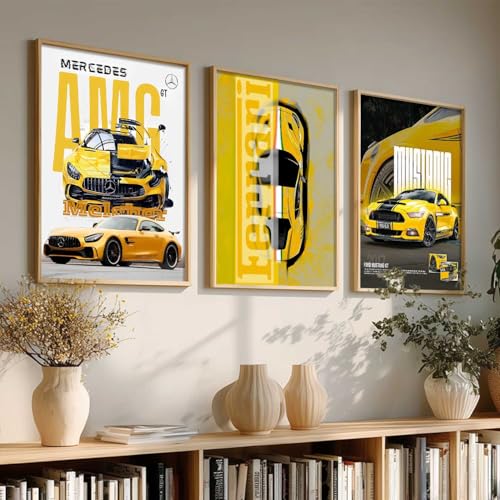 Image of kotart Big Sports Cars Framed Posters Gift Items for Boys Room Wall Decoration Bedroom Living Room Office Studio Decor | Car Poster Frame for Wall Decor Set Of 3 Size (13 X 17 inch)