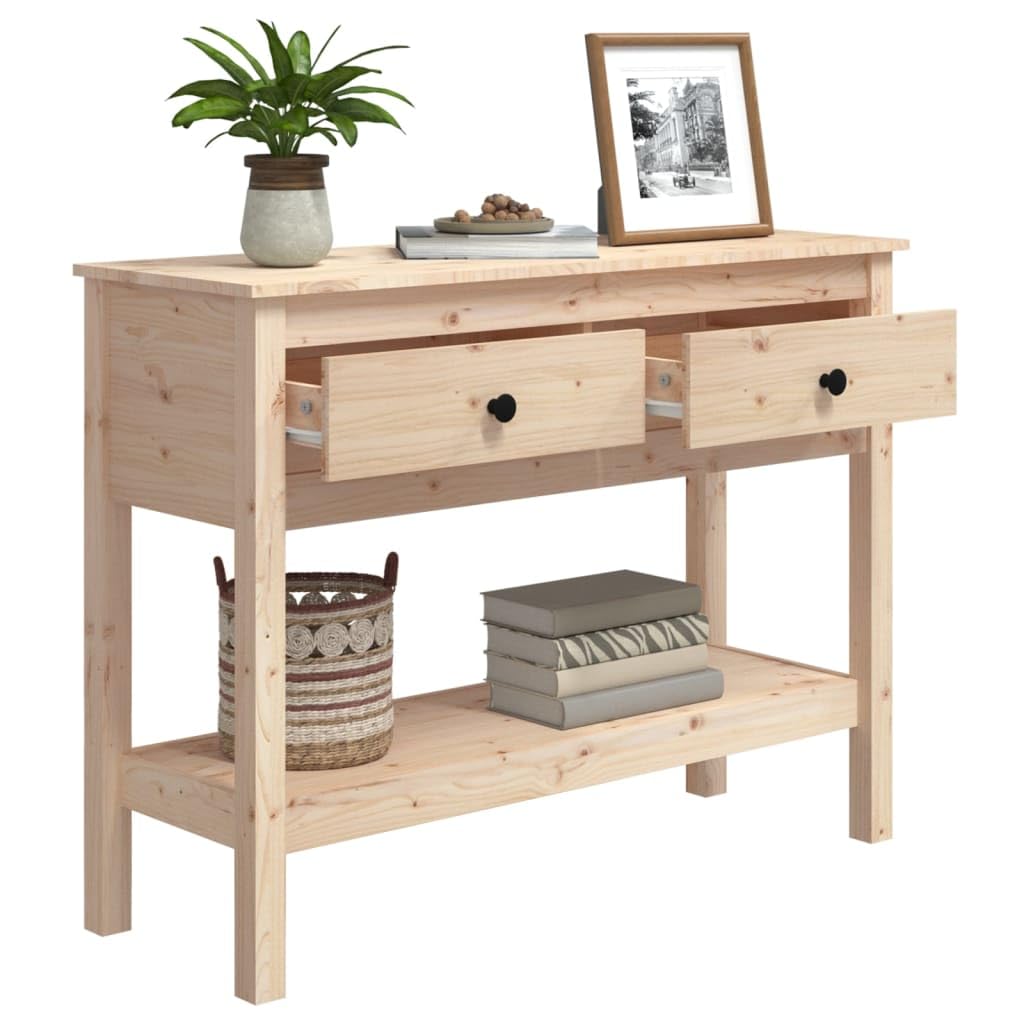 Stolik konsolowy 100 x 35 x 75 cm z litego drewna sosnowego, stół do przedpokoju z 2 szufladami, stolik pomocniczy do salonu, przedpokoju