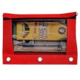 SCHOOLIO Estojo para fichário com 3 anéis | Estojo de lápis especial colorido vermelho para crianças acima de três anos e adultos | Estojo de lápis com zíper para caneta e porta-lápis multiuso