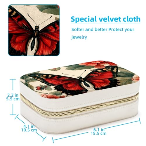 Boîte à bijoux de luxe portable avec illustration papillon rouge - 5