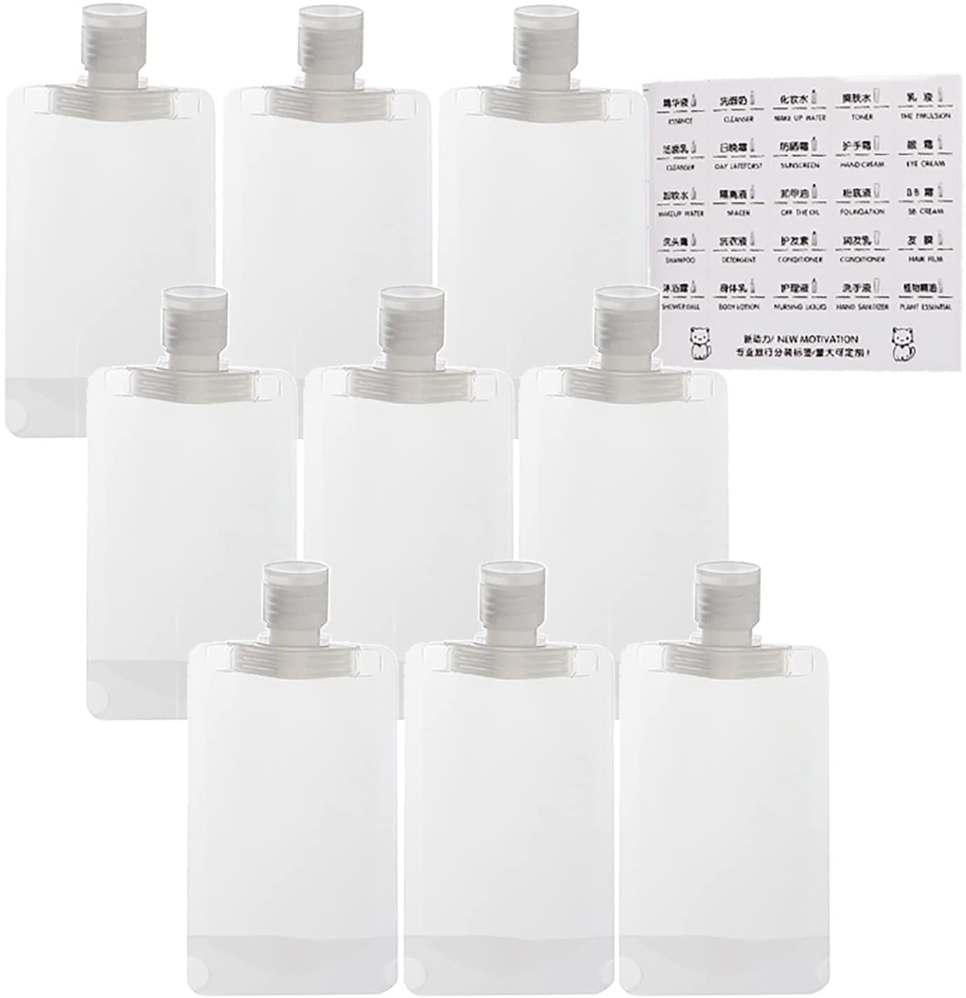 9 sacchetti da viaggio portatili per cosmetici, trasparenti, a prova di perdite, ricaricabili, contenitori da viaggio, sacchetti per cosmetici, lozioni, shampoo, liquidi, 100 ml.
