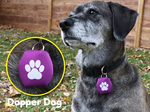 Image of Dapper Dog - Dog Tag Silencer with Tag Ring (Purple with White Paw Print)