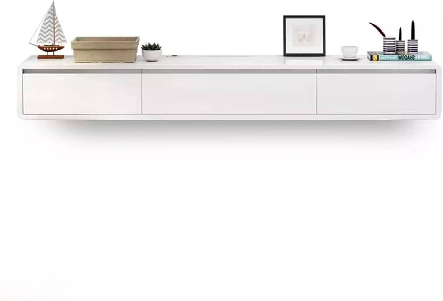 Floating Tv Stand Modern Meuble Flottant with Drawers Television Stands Solid Wood Wall Mounted Cabinet Unit，(en:Modern White Floating TV Cabinet with 2 Drawers - Wall-Mounted Media Conso