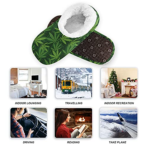 OTVEE Unisex Slipper Marijuana Hemp Leaves Coral Fleece House Slipper Anti-Skid Indoor Socks House Shoes for Men and Women-XXL3