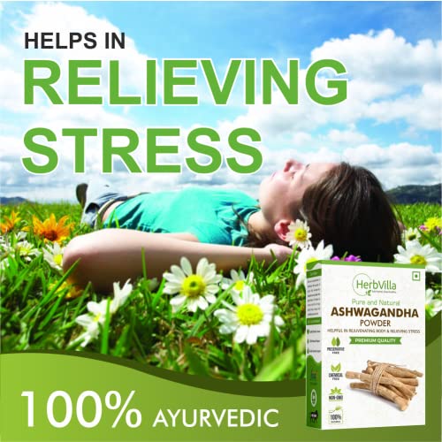 Herbalvilla Pure Ashwagandha powder (250 Grams) | Helps fight anxiety and Stress, Improve vigor and vitality