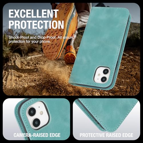 Housse iPhone 11 aimantée vert clair protégeant l'écran avec porte-carte