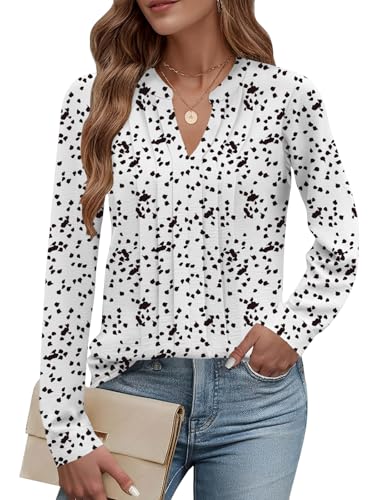 Cuptacc Damen Bluse Langarm V-Ausschnitt Blusentop Chiffon Pullover...