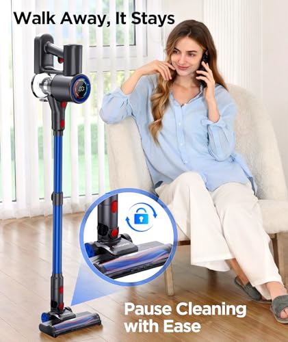 Image of S10 Cordless Vacuum Cleaner, 40KPA /500W /45Mins, LED Display, 8-in-1 Lightweight Stick Vacuum Cleaners for Home with Green LED Light, 6-Stages Filtration, Self-Standing Design, Blue