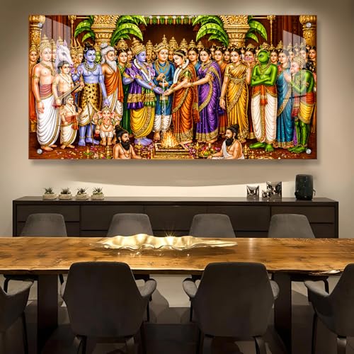 Image of Srinivas Kalyanam Wall Painting for Living Room | Tirupati Balaji Padmavati Wedding Acrylic Photo Frame | Vastu Painting for Home Decor Bedroom Wall Decoration (4MM Acrylic) (18x34 inch)