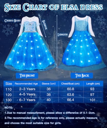 Toloye Princess Dresses For Girls, Light Up Elsa Frozen Dress Up With Accessories For Birthday Party Halloween Carnival thumb #5