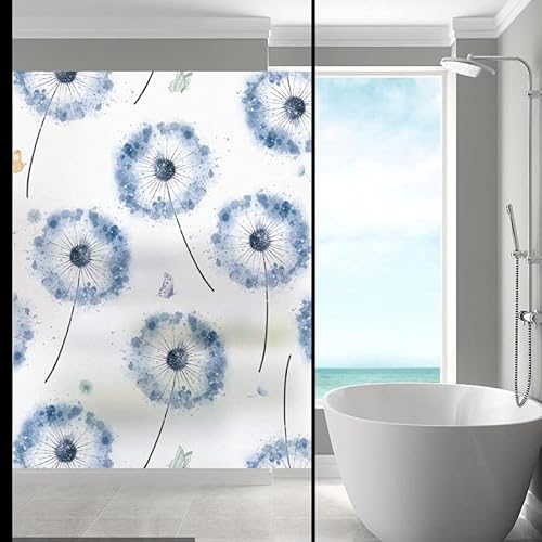 Siunwdiy Film Fenetre Electrostatique Anti UV Film Motif de Feuille de Pissenlit Bleu,Reutilisable Anti Regard Statique Dépoli pour Bureau Salle de Bain Chambre Cuisine,30x200cm Cover