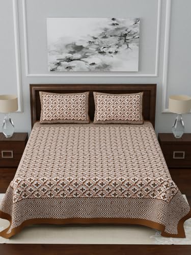 Image of LIVING ROOTS Jaipuri Hand Block Print King Cotton Bedsheet 86 * 104 inches (7 * 8.5 feet) with 2 Pillow Cover | 210 TC | Rich Fast Colour with No Colour Bleeding | (048-B)