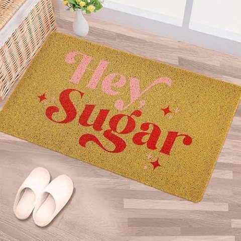 Drydiet Hey Sugar Doormat 30 x 17 Inch Valentine's Day Welcome Door Mat Valentine's Day Natural Coir Door Mat Red Pink Non-Slip Rug for Indoor Outdoor Home Bathroom Decor (Classic) Cover