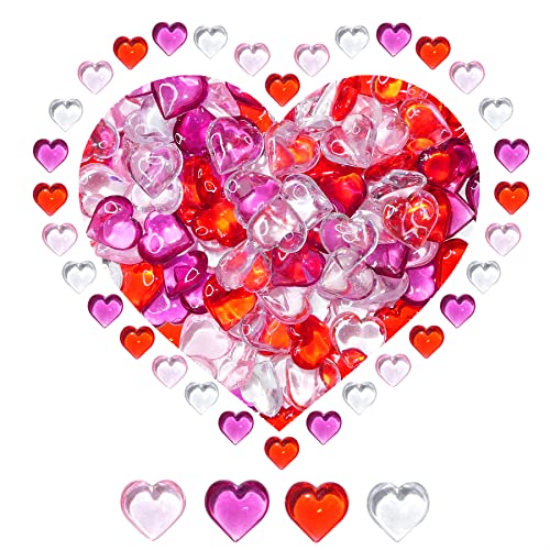 HADDIY Acrylic Heart Gems for Valentine Vase Filler Decor,152 Pcs Red Pink Heart Shaped Stones for Wedding Valentines Bowl Filler,Table Scatter Decorations and Crafts