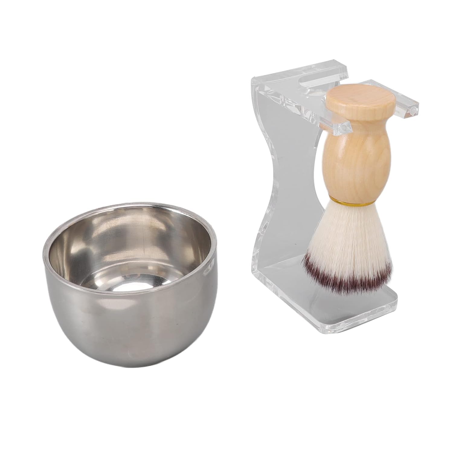 Zerodis Other Household Utensils Set Acrylic Brush Holder Bubble Bowl Nylon Kit with Stainless Steel for Father Husband Boyfriend Wet Shaver 3 PCS Men Shaving Brush