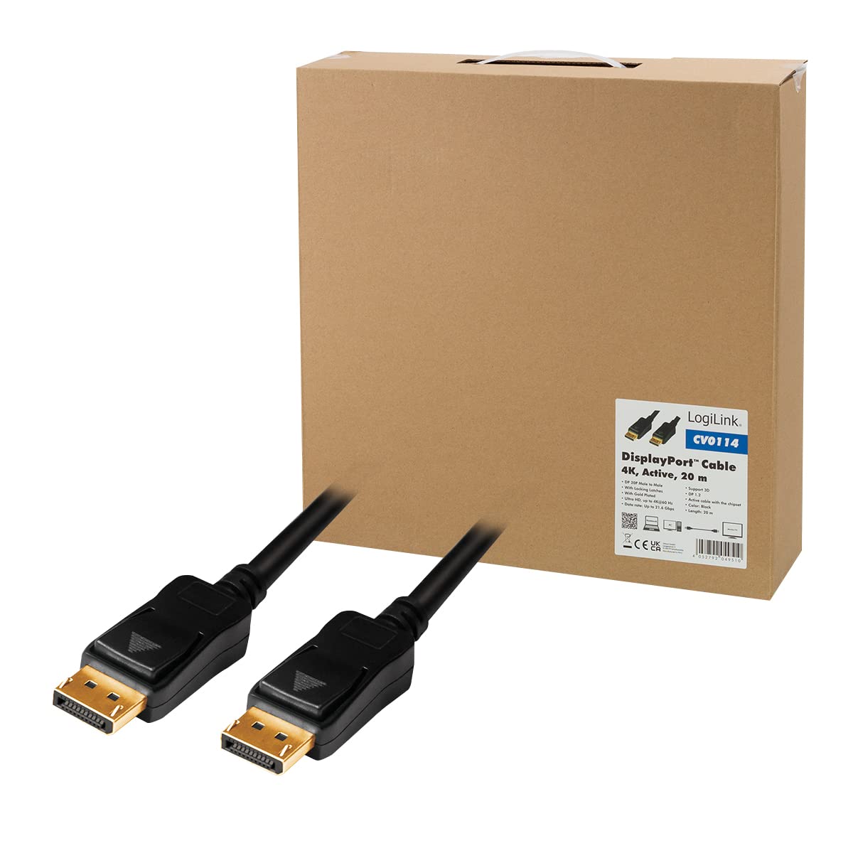 LogiLink CV0114 Aktives DisplayPort 1.2 Anschlusskabel, Ultra HD, 3D, 4K2K/60Hz Schwarz