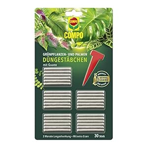 COMPO Grünpflanzen- und Palmen Düngestäbchen mit Guano, 3 Monate Langzeitwirkung, 30 Stück