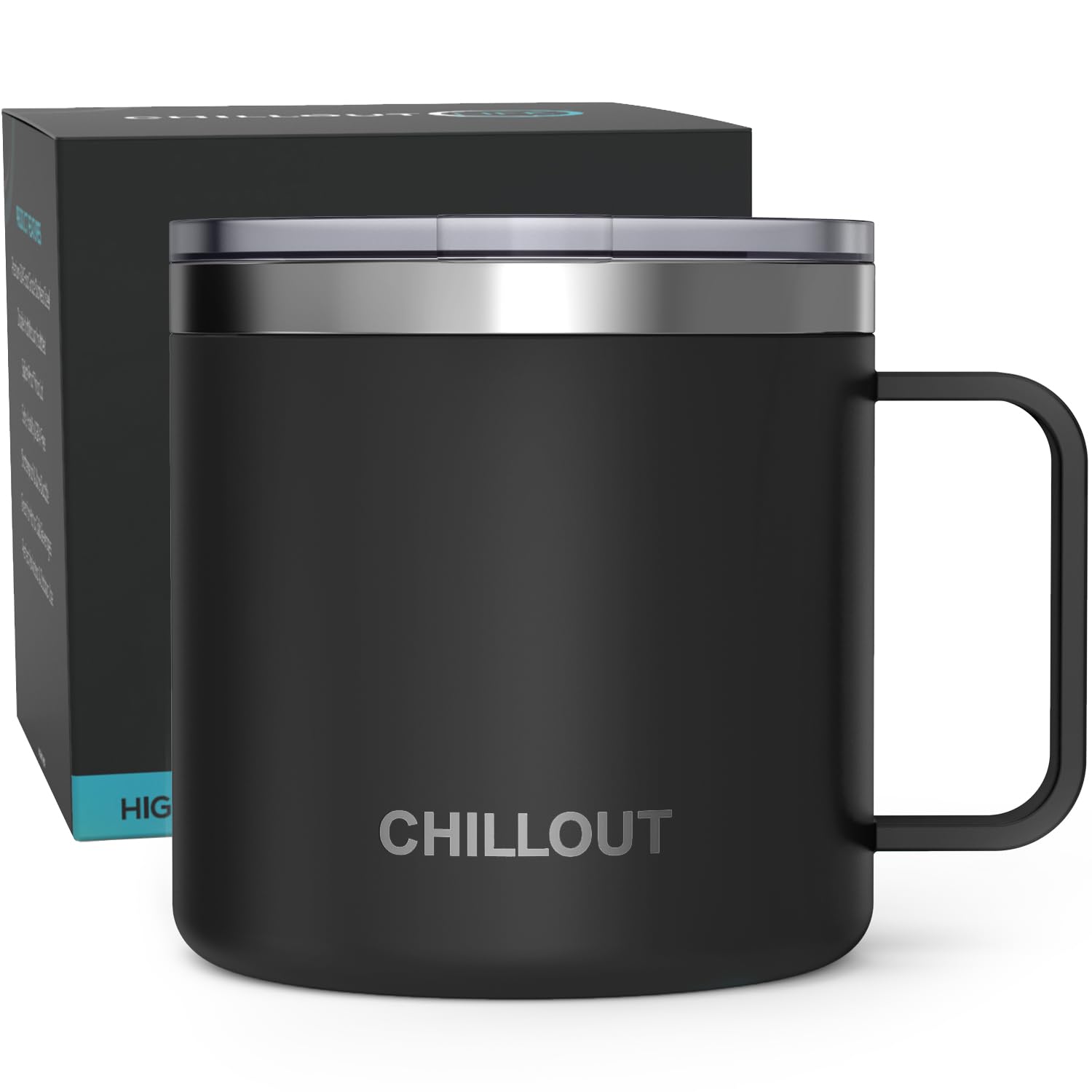 Stainless Steel 16 oz Vacuum Insulated Coffee Mug with Handle and Lid, Large Thermal Camp…
