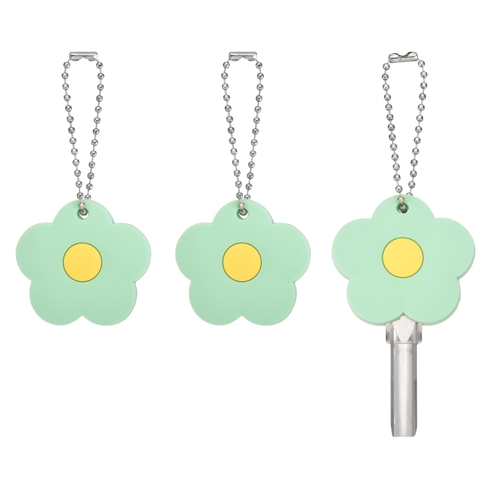 PATIKIL 3Pcs Key Covers Caps, PVC Flower Key Identifiers Markers Tags Covers Case Shell Head Protector Caps Toppers for 1.18" Flat for Office House Apartment Accessories, Green โ image 1