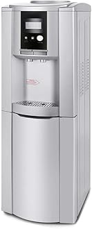 Silver Electric Hot Cold Water Cooler Dispenser Top Loading Freestanding 5 Gallon Storage Cabinet Home Electric Countertop Office Plastic Stainless Steel 12" W x 11.81" D x 38.58" H