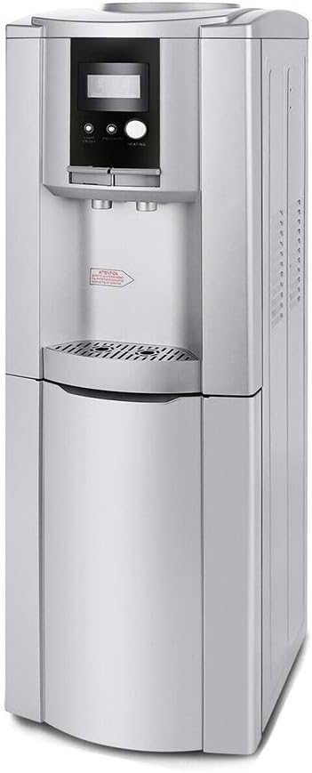 Silver Electric Hot Cold Water Cooler Dispenser Top Loading Freestanding 5 Gallon Storage Cabinet Home Electric Countertop Office Plastic Stainless Steel 12" W x 11.81" D x 38.58" H