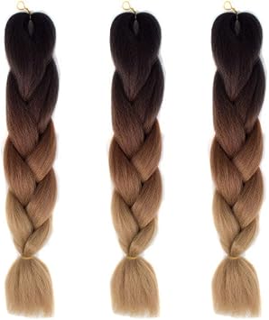 30 Colors Wig Extensions, 3-Pack, Braids, Gradient, Three-Strand Braid, Hair Accessory, Volumizing, Clip-In Wig, Wig, Hairpiece, Hip Hop, Reggae Dance, Hair Arrangement C14# Brown