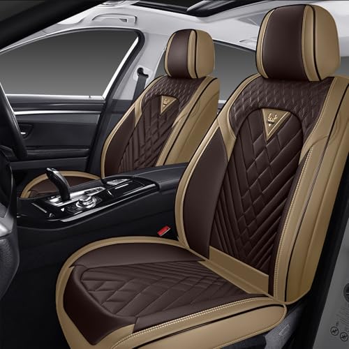 HESHS Car Seat Covers Front Seats for Cadillac Escalade 2002-2026 Waterproof Nappa Leather Car Seat Cover Full Coverage Car Seat Covers Sets(2 Seats/Brown Coffee)