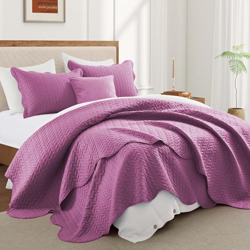 IR Imperial Rooms Queen Quilt Bedding Set Size (90" x 96") + 2 Pillow Shams (20" x 26"+ 2") - 3 Pcs All Season Lightweight Reversible Microfiber Coverlet Embossed Quilt Bedspread (Purple)